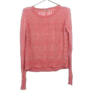 Fossil Open Knit Bright Pink Scoop Neck Wool Sweater Like New Condition Small